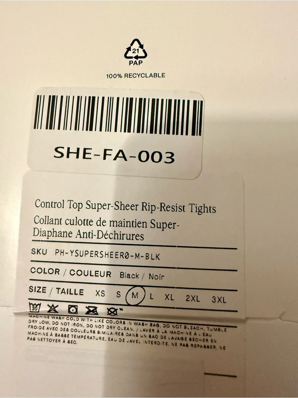 Sheertex Control Top Super Sheer Rip Resistant Tights - Black/Noir